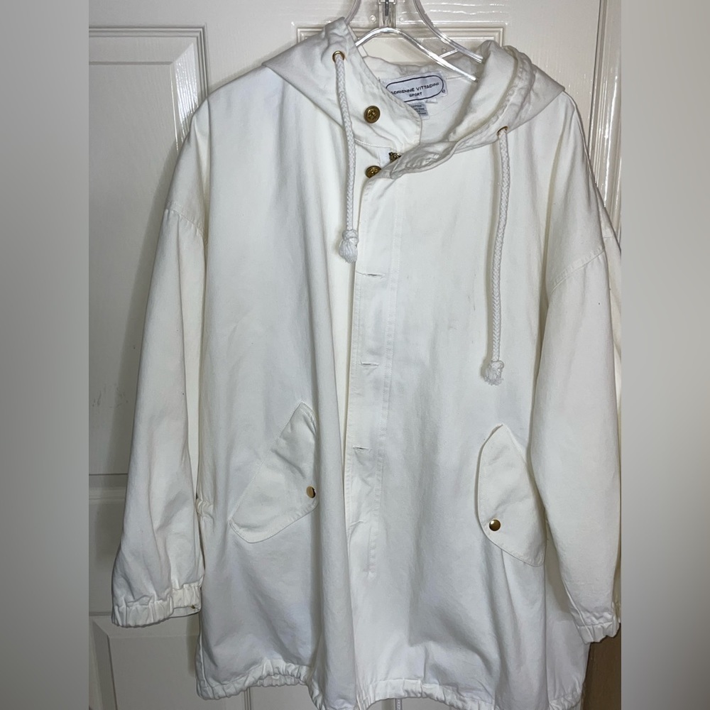 Adrienne Vittadini Sport White Hooded Nautical Jacket Medium​​​​​​​​​​​​​ - Picture 12 of 12